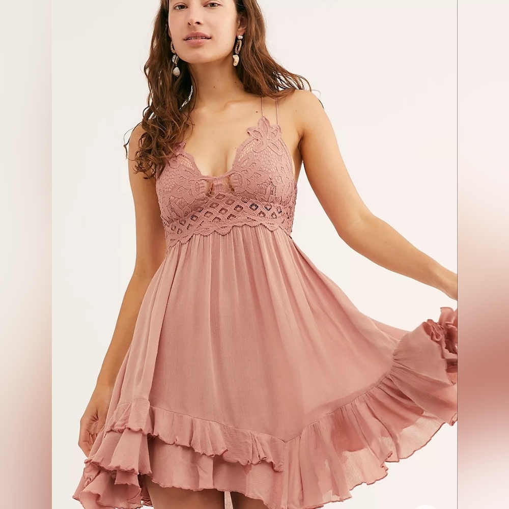 Free People Adella Slip Dress Rose Sz Med